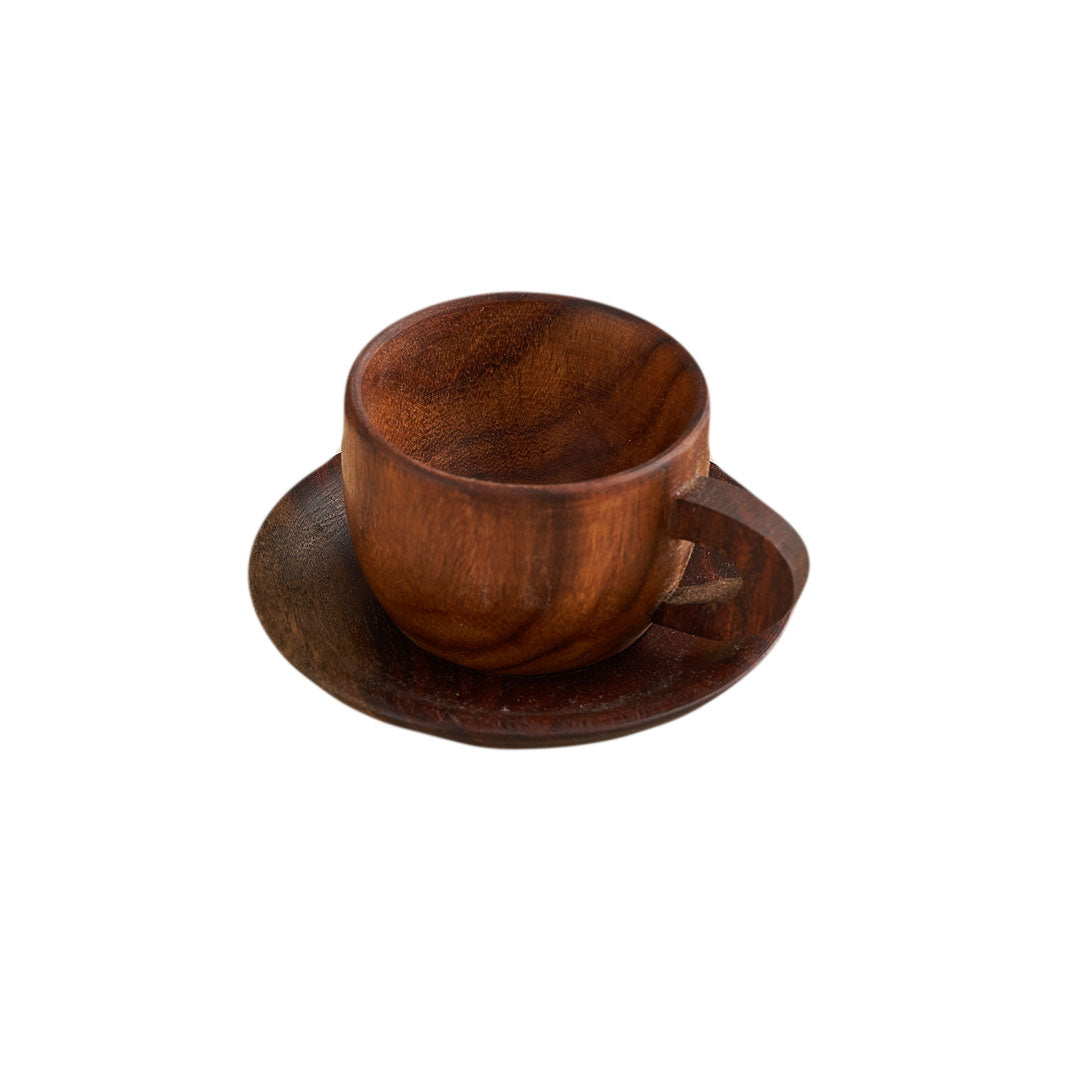 Wooden Cup With Handle and Saucer