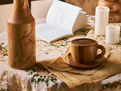 Wooden Cup With Handle and Saucer